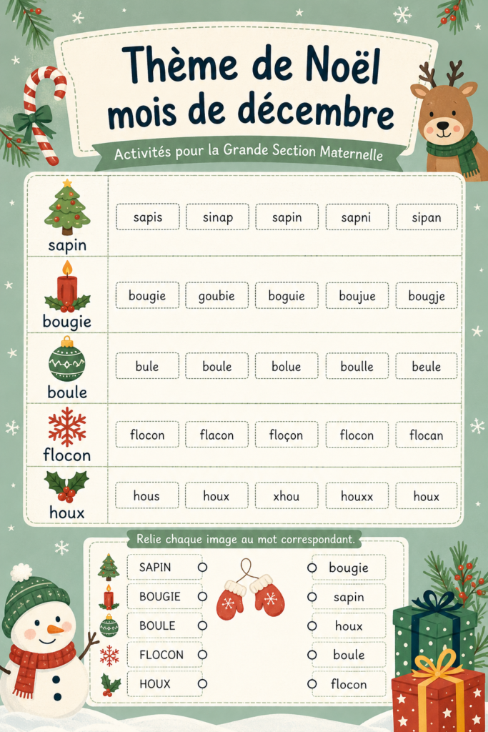 Enfants de la Grande Section participant à une activité festive de Noël en classe