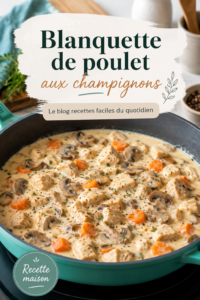 Blanquette de poulet aux champignons servie dans une assiette en porcelaine