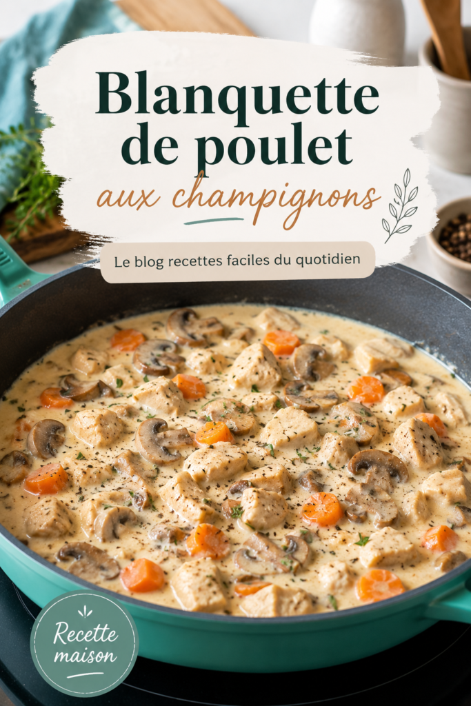 Blanquette de poulet aux champignons servie dans une assiette en porcelaine