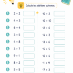 Fiches d'exercice sur les additions pour le CP, avec des illustrations stimulantes.