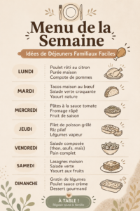 Un plat coloré de déjeuners familiaux avec des légumes frais et du poulet grillé.
