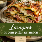Lasagnes de courgettes au jambon gratinées, présentant une belle couche de fromage fondu.
