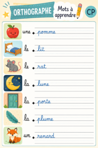 Un enfant en train d'apprendre les mots clés pour le CP avec un livre éducatif.