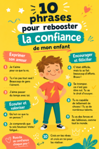 Un enfant souriant écoute attentivement sa mère lui parler de confiance en soi.