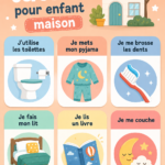Pictogrammes colorés représentant des tâches ménagères pour enfants