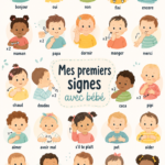 Un bébé souriant et levant ses mains, illustrant les premiers signes de communication.
