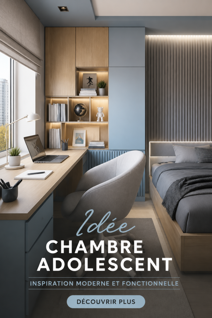 Chambre d'adolescent aménagée avec des éléments modernes et colorés.