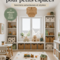 Chambre d'enfant aménagée de manière stylée et pratique dans un petit espace, avec des couleurs douces et un rangement optimisé