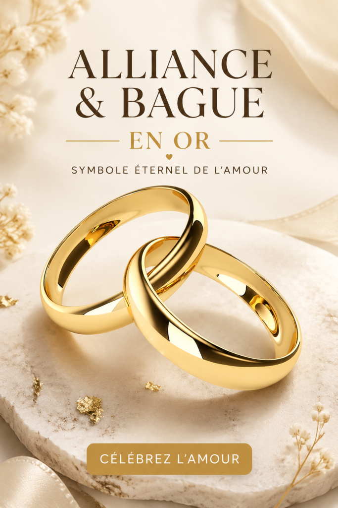 Bague de fiançailles en or avec un design élégant sur fond neutre.