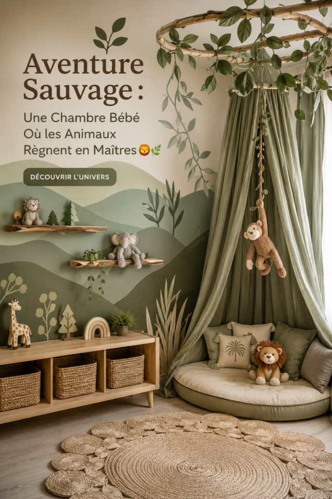 Chambre bébé accueillante avec des décorations animales et une ambiance chaleureuse