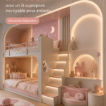 Chambre d'enfant aménagée avec un lit superposé moderne et coloré