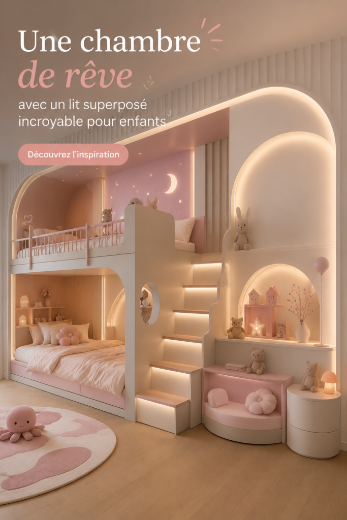 Chambre d'enfant aménagée avec un lit superposé moderne et coloré