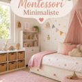 Chambre Montessori minimaliste pour enfants avec mobilier adapté
