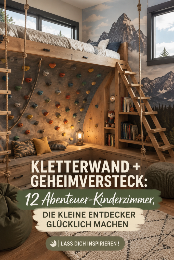 Chambre d'enfant inspirée de l'aventure avec mur d'escalade et décor coloré