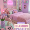Chambre décorée dans un style pastel punk avec des couleurs douces et des touches audacieuses