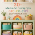 Chambre d'enfant décorée sur le thème de l'arc-en-ciel avec des couleurs vives et des motifs ludiques