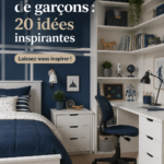 Chambre colorée et bien décorée pour un garçon avec des éléments de jeu.
