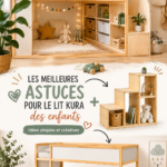 Un lit KURA d'IKEA transformé en espace ludique pour enfants, décoré de couleurs vives et d'éléments de jeu.