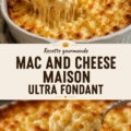 Un plat de mac and cheese maison ultra fondant, prêt à être servi.
