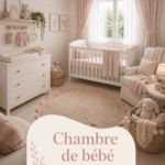 Une nursery douce avec des murs roses et un mobilier accueillant pour bébé.