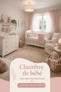 Une nursery douce avec des murs roses et un mobilier accueillant pour bébé.