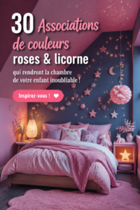 Palettes de couleurs roses et licorne pour une chambre d'enfant