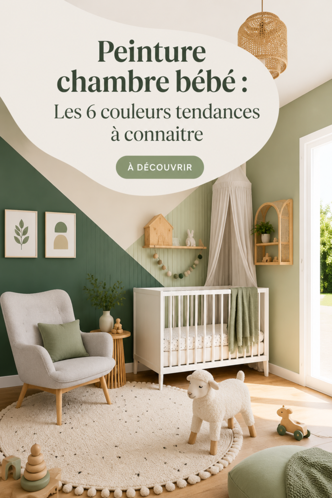 Chambre de bébé peinte dans des couleurs tendance et douces.