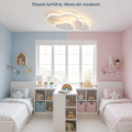 Un plafonnier nuage suspendu dans une chambre d'enfant, créant une atmosphère douce et chaleureuse.