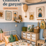 Chambre de garçon décorée avec des couleurs vives et des éléments ludiques.