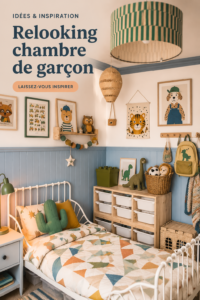 Chambre de garçon décorée avec des couleurs vives et des éléments ludiques.