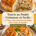 Une délicieuse tourte au poulet crémeuse sortie du four, prête à être dégustée.