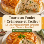 Une délicieuse tourte au poulet crémeuse sortie du four, prête à être dégustée.
