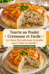 Une délicieuse tourte au poulet crémeuse sortie du four, prête à être dégustée.