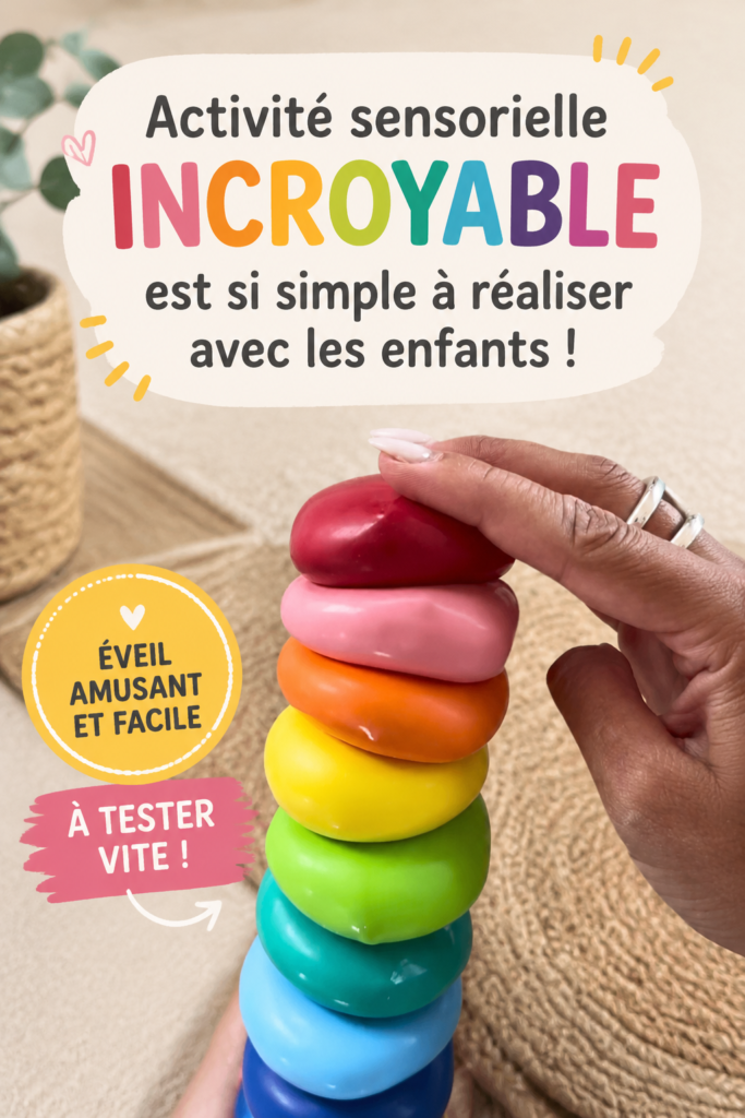 Des enfants jouant avec des jeux sensoriels faits maison dans un environnement coloré.