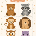 Aperçu de différents animaux à imprimer et découper pour les enfants.