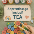 Un groupe d'enfants en classe apprenant ensemble avec des outils adaptés pour le TEA.
