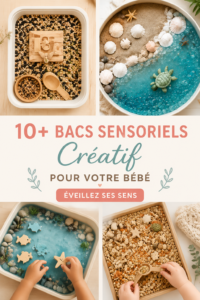 Bac sensoriel coloré rempli de matériaux stimulants pour bébé
