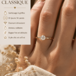Bague de fiançailles en or 14K avec un solitaire brillant, symbolisant l'élégance et l'engagement.