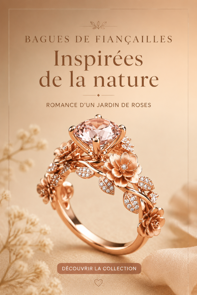 Bague de fiançailles botanique avec motifs floraux élégants