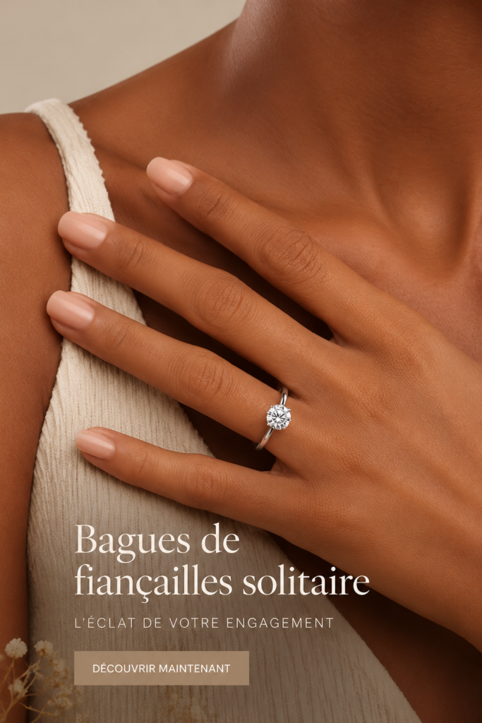 Une belle bague de fiançailles en solitaire avec un diamant étincelant sur un fond doux et romantique.