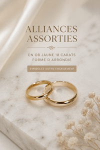 Bagues de mariage en or jaune brillantes et élégantes sur une table en bois.