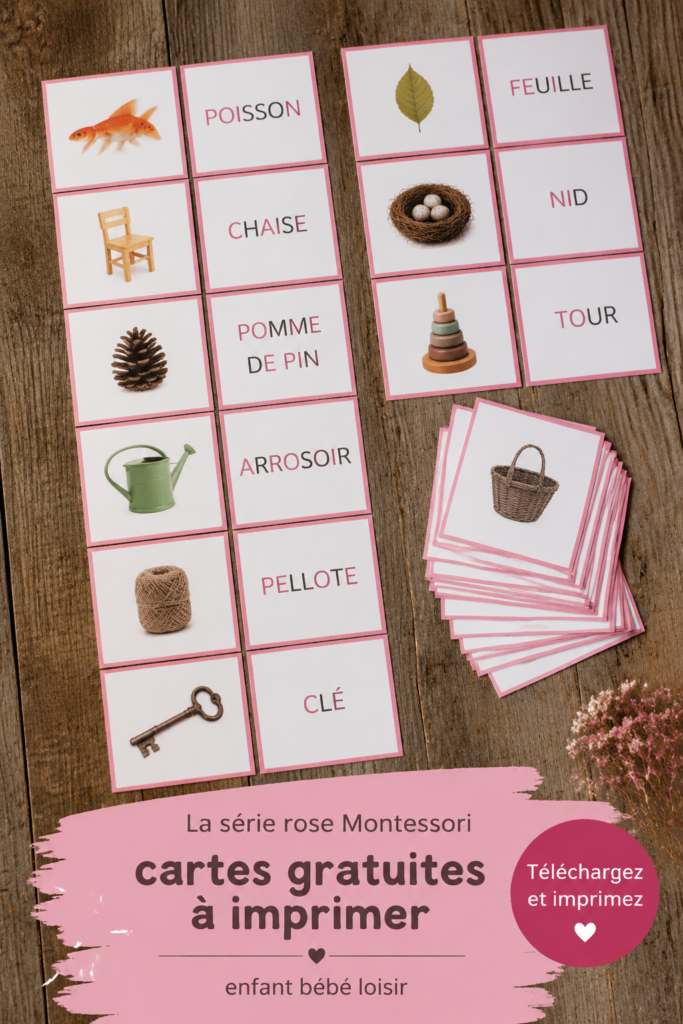 Cartes Montessori colorées à imprimer pour le jeu éducatif des enfants.