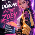 Une affiche colorée représentant un chasseur de démons inspiré de la K-pop.