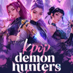 Fan art K-pop mettant en avant des chasseurs de démons dans un style vibrant.