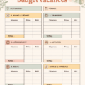 Femme planifiant son budget vacances sur une table avec des documents et une calculatrice
