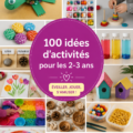 Image colorée d'activités Montessori pour les jeunes enfants, mettant en avant le jeu et l'apprentissage.