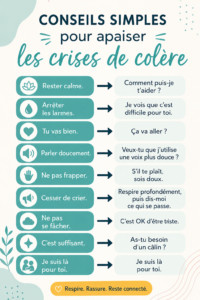 Une maman calme qui aide son enfant à gérer une colère avec douceur, inspirée par la pédagogie Montessori.