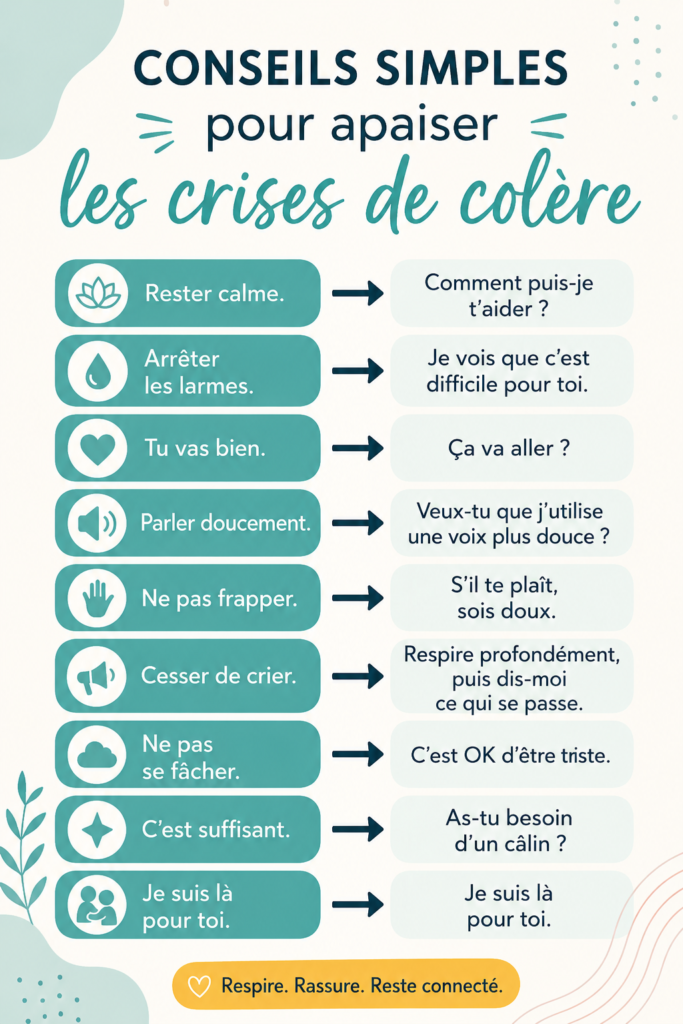 Une maman calme qui aide son enfant à gérer une colère avec douceur, inspirée par la pédagogie Montessori.