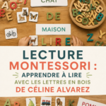 Enfant apprenant à lire avec des lettres en bois Montessori