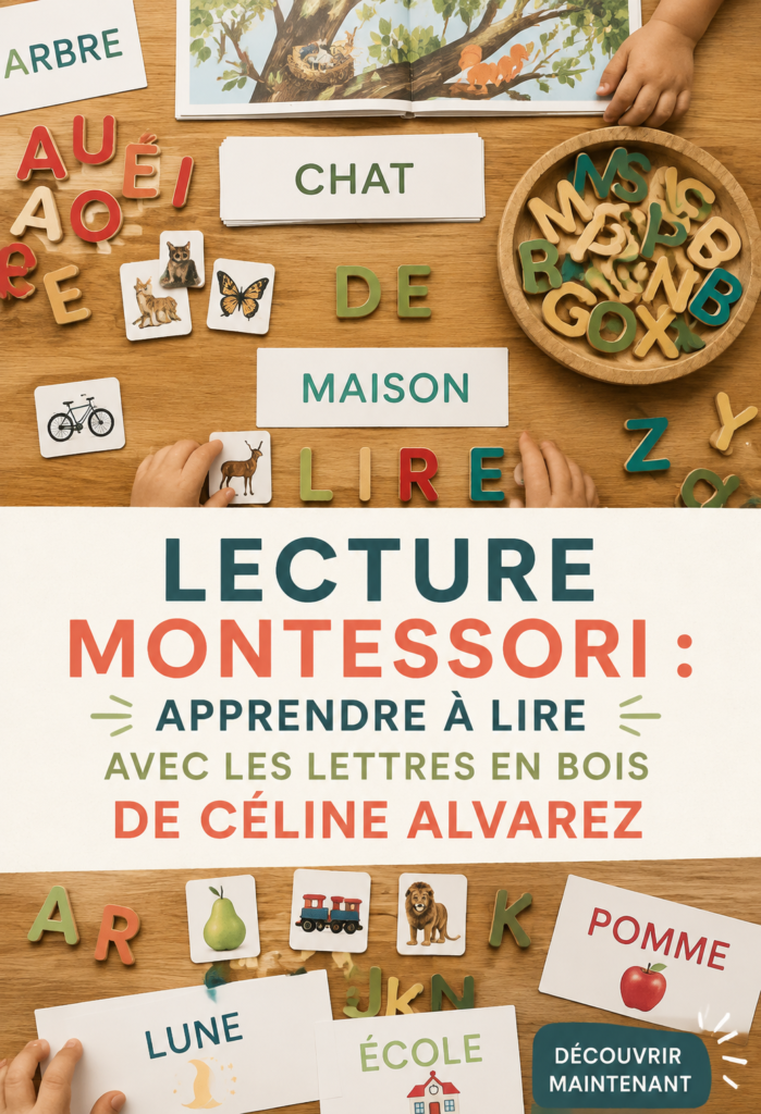Enfant apprenant à lire avec des lettres en bois Montessori